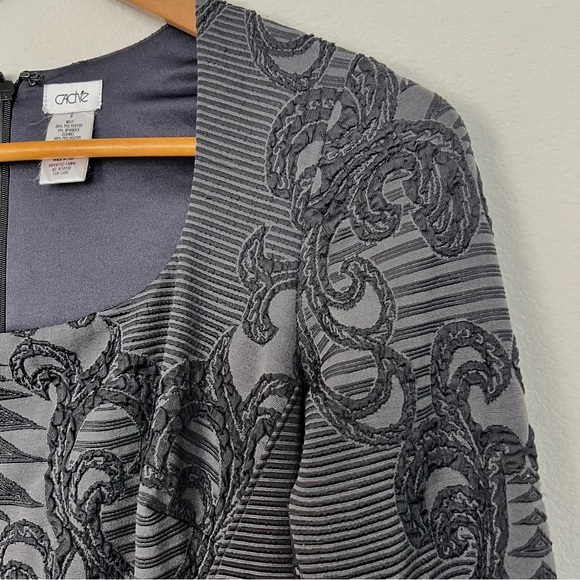 Vintage 90s Y2K Brocade Print Stretchy Knit Bodycon Mini Dress Gray Size Small - Picture 2 of 7